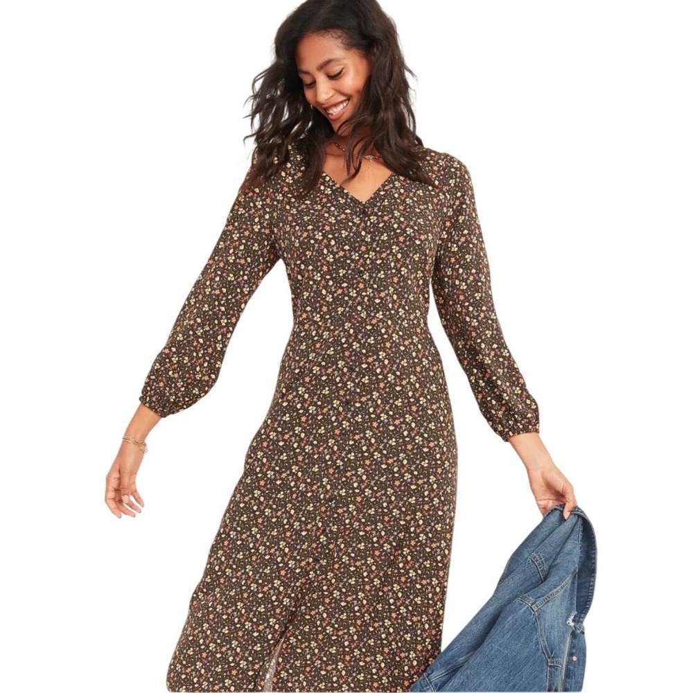 Old Navy Brown Floral Midi Dress